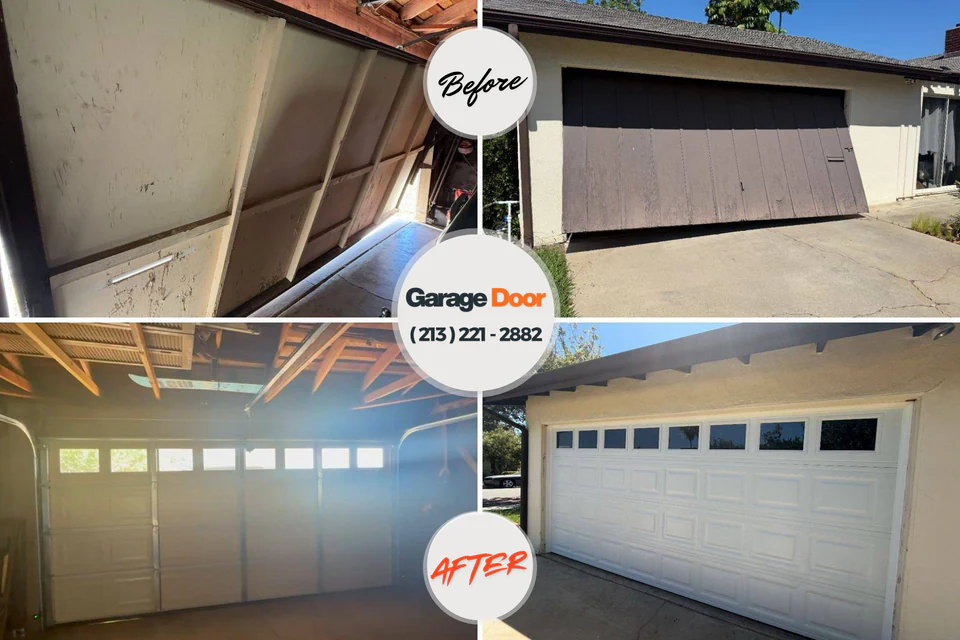 Before and after: garage door company Bradford, RI